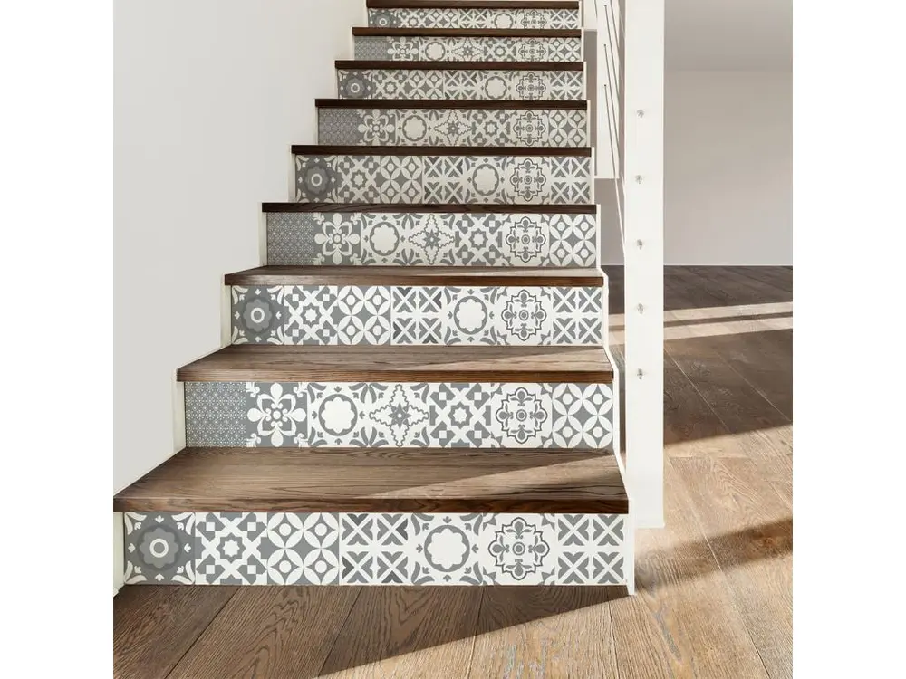 Stickers adhésifs escalier carrelages | Sticker Autocollant contremarche Carreaux de ciment carrelages adhésif - EVRA - 26x90cm