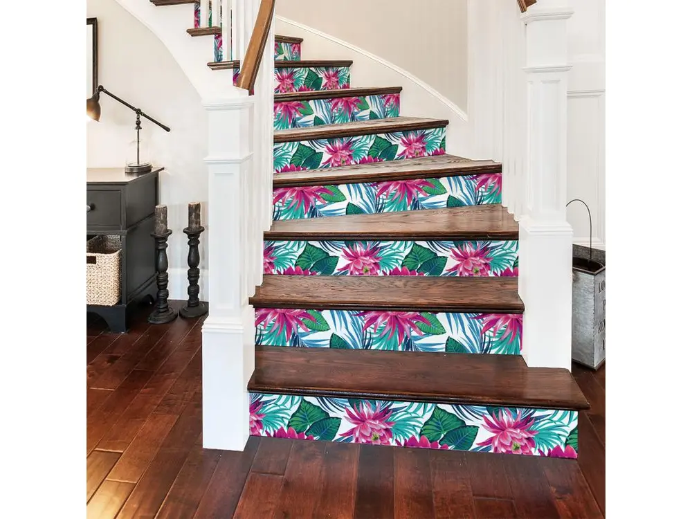 Stickers adhésifs escalier carrelages contremarche - TROPICAL HEREDIA - 29x101.5cm