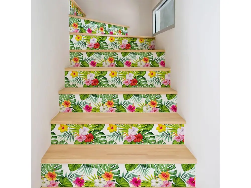 Stickers adhésifs escalier carrelages contremarche - TROPICAL HEIRANI - 37x129.5cm