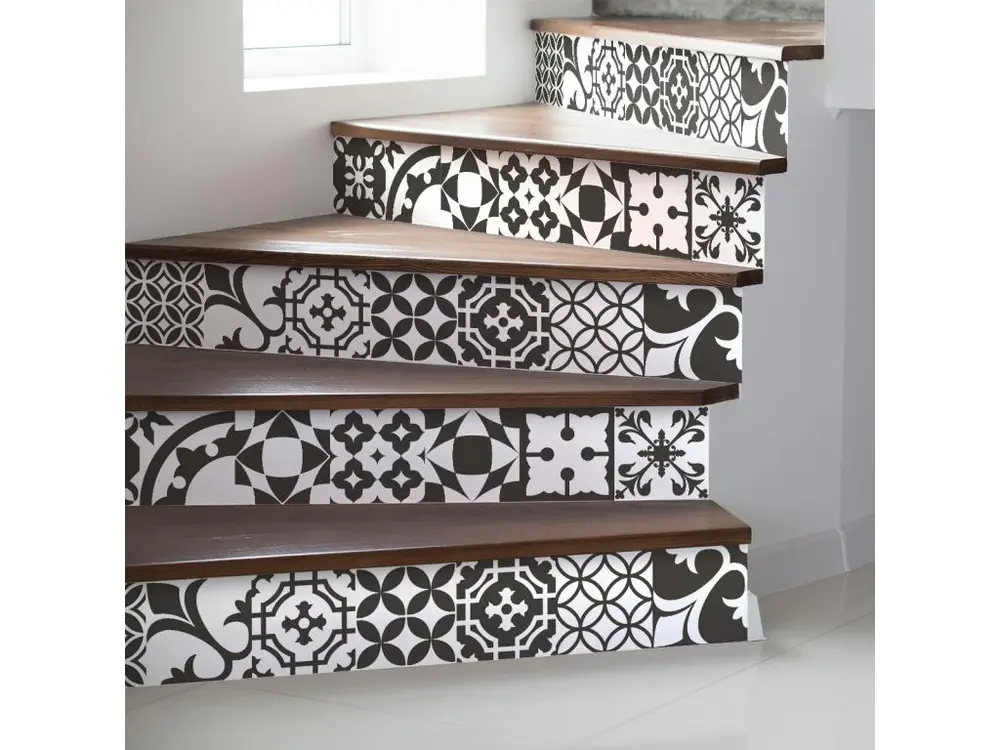 Stickers adhésifs escalier carrelages | Sticker Autocollant contremarche Carreaux de ciment carrelages adhésif - JONAS - 26x90cm