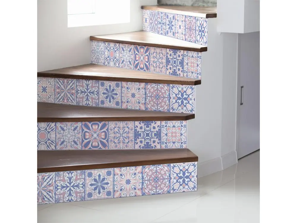 Stickers adhésifs escalier carrelages contremarche - BLEU D'ORIENT - 36x126cm