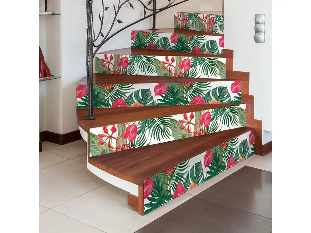 Stickers adhésifs escalier carrelages contremarche - TROPICAL MANEA - 37x129.5cm