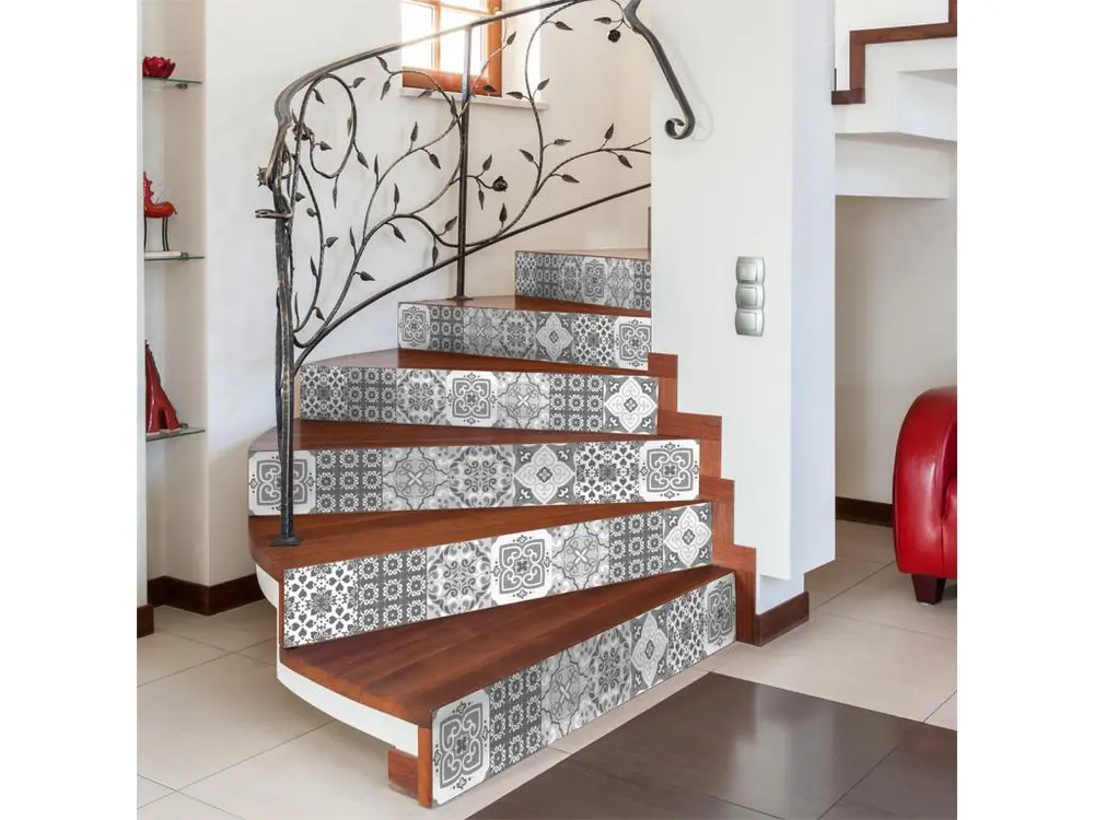 Stickers adhésifs escalier carrelages contremarche - NUANCES DE GRIS MARRAKECH - 42x147cm