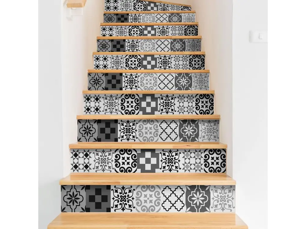 Stickers adhésifs escalier carrelages | Sticker Autocollant contremarche Carreaux de ciment carrelages adhésif - ZOELIA - 28x98cm