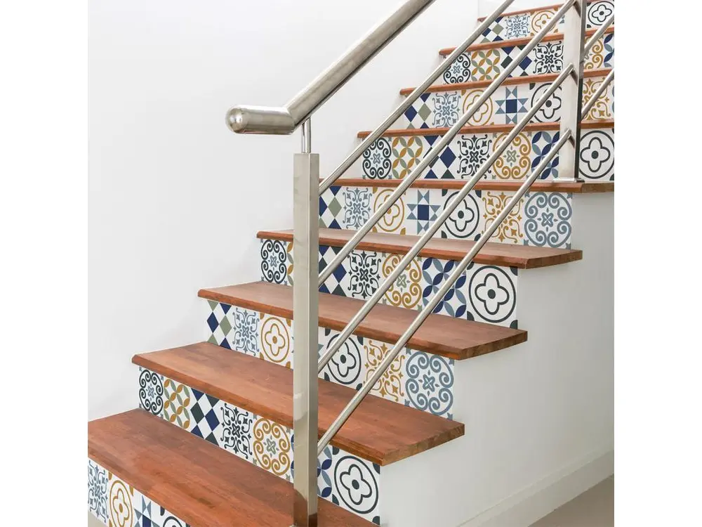 Stickers adhésifs escalier carrelages | Sticker Autocollant contremarche Carreaux de ciment carrelages adhésif - LOICA - 32x112cm