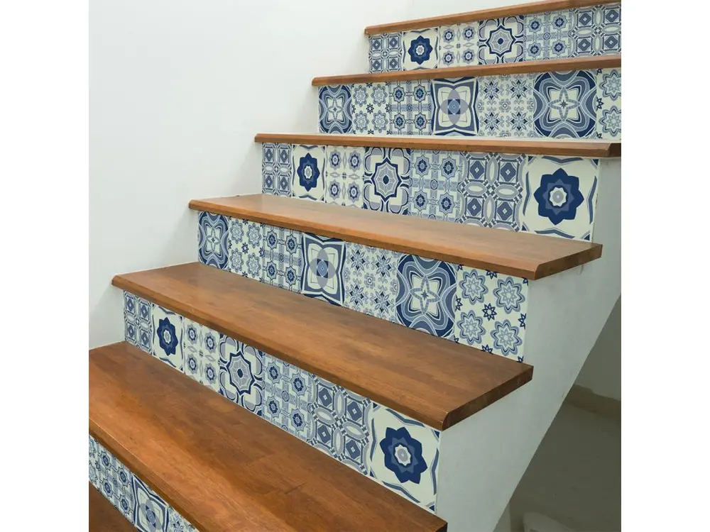 Stickers adhésifs escalier carrelages | Sticker Autocollant contremarche Carreaux de ciment carrelages adhésif - MIAH - 32x112cm