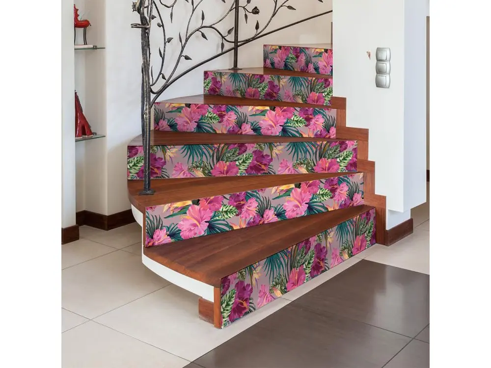 Stickers adhésifs escalier carrelages contremarche - TROPICAL CARTAGO - 36x126cm