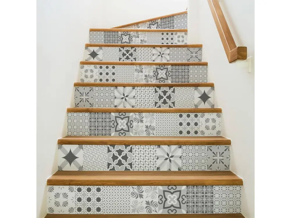 Stickers adhésifs escalier carrelages contremarche - NUANCE DE GRIS ROMANTIQUE - 37x129.5cm