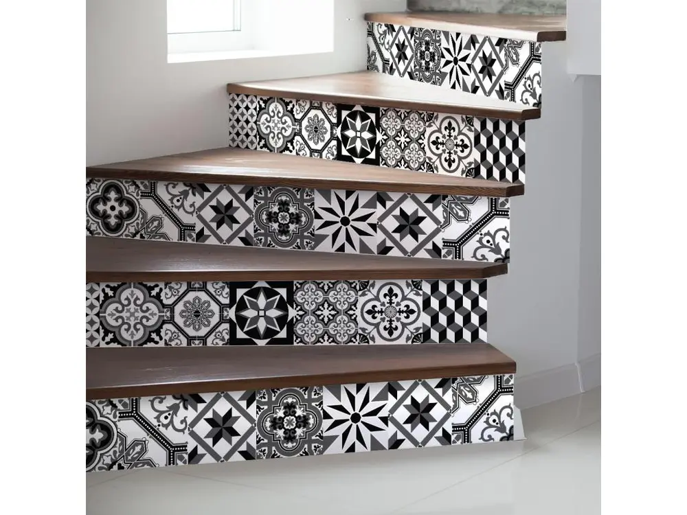 Stickers adhésifs escalier carrelages contremarche - ANGLENA - 41x143.5cm