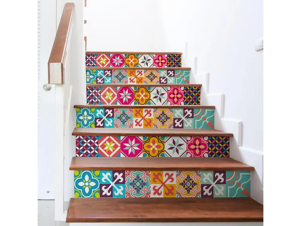 Stickers adhésifs escalier carrelages | Sticker Autocollant contremarche Carreaux de ciment carrelages adhésif - AGNES - 26x90cm