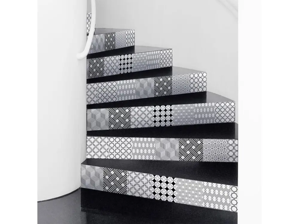 Stickers adhésifs escalier carrelages | Sticker Autocollant contremarche Carreaux de ciment carrelages adhésif - GERDA - 28x98cm