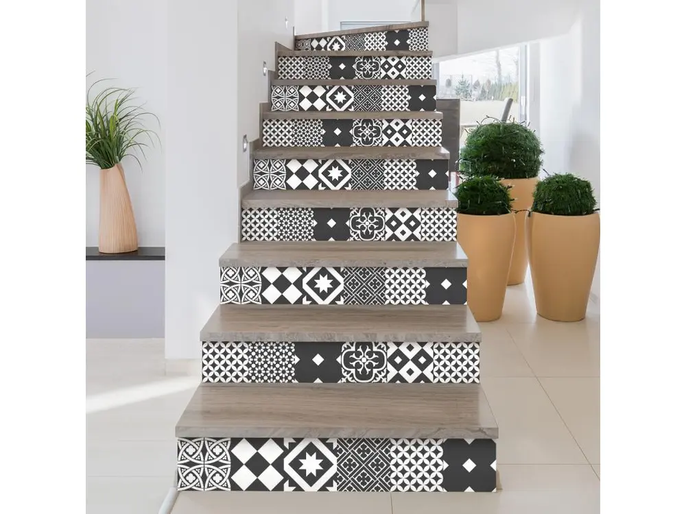 Stickers adhésifs escalier carrelages | Sticker Autocollant contremarche Carreaux de ciment carrelages adhésif - MILA - 36x126cm