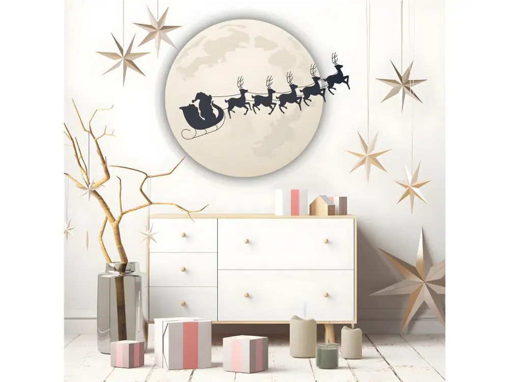 Sticker Noël père noël au clair de la lune - Autocollants stickers adhésifs noël - décoration fêtes - 120x130cm