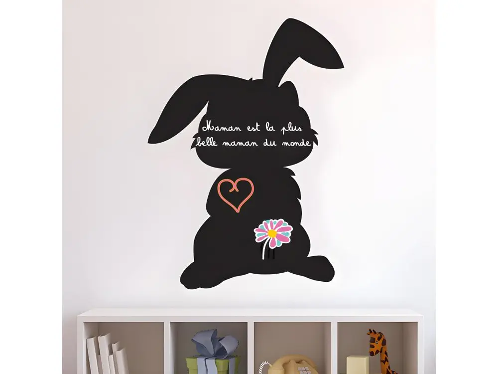 Sticker ardoise tableau noir - stickers muraux adhésif effaçable - LAPIN - 125x90cm