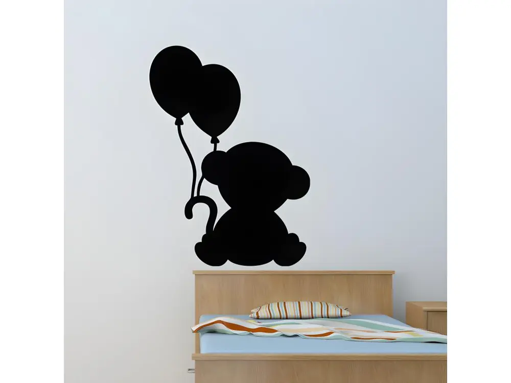 Sticker ardoise tableau noir - stickers muraux adhésif effaçable - NOUNOURS AVEC DES BALLONS - 110x80cm