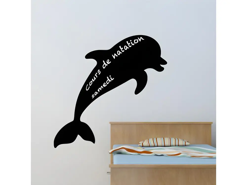 Sticker ardoise tableau noir - stickers muraux adhésif effaçable - SILHOUETTE DAUPHIN - 40x40cm