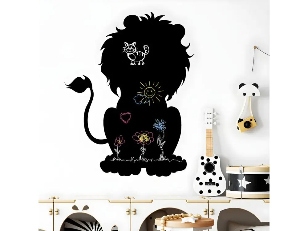 Sticker ardoise tableau noir - stickers muraux adhésif effaçable - SILHOUETTE LION - 45x35cm