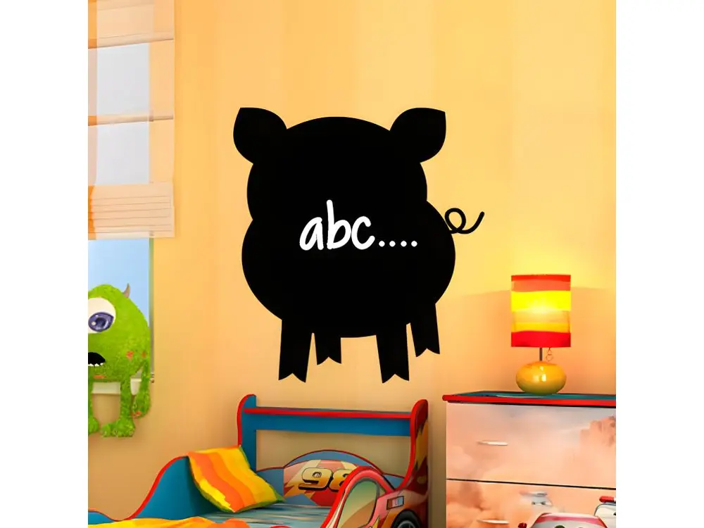 Sticker ardoise tableau noir - stickers muraux adhésif effaçable - SILHOUETTE PETIT COCHON - 100x90cm