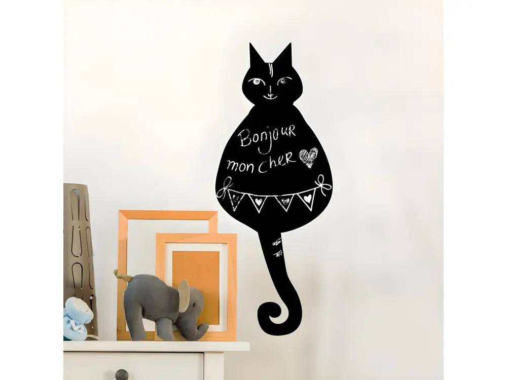 Sticker ardoise tableau noir - stickers muraux adhésif effaçable - LE CHAT - 35x15cm