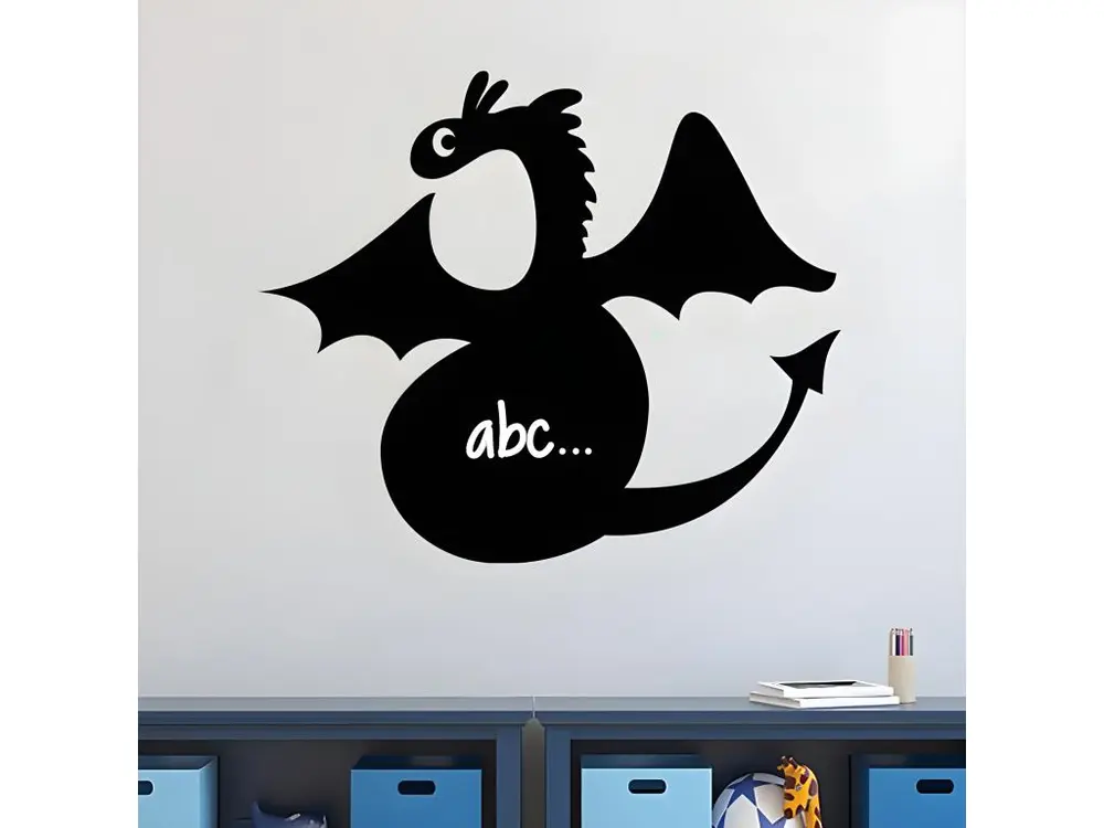 Sticker ardoise tableau noir - stickers muraux adhésif effaçable - SILHOUETTE DRAGON - 105x125cm