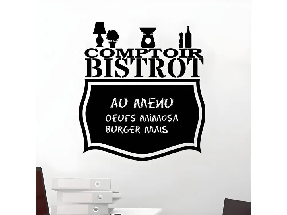 Sticker ardoise tableau noir - stickers muraux adhésif effaçable - COMPTOIR BISTROT - 30x30cm