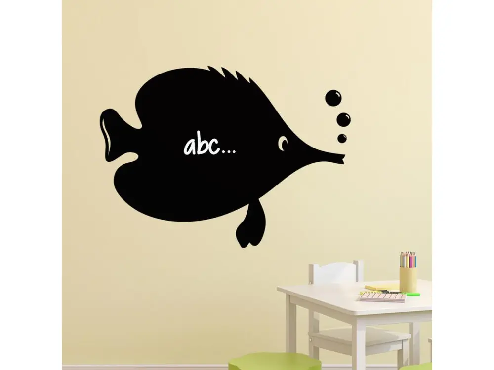 Sticker ardoise tableau noir - stickers muraux adhésif effaçable - CARICATURE POISSON - 65x90cm