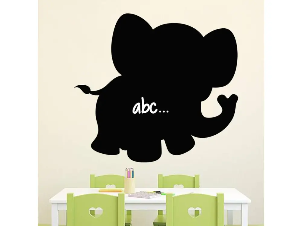 Sticker ardoise tableau noir - stickers muraux adhésif effaçable - SILHOUETTE PETIT ÉLÉPHANT - 50x55cm