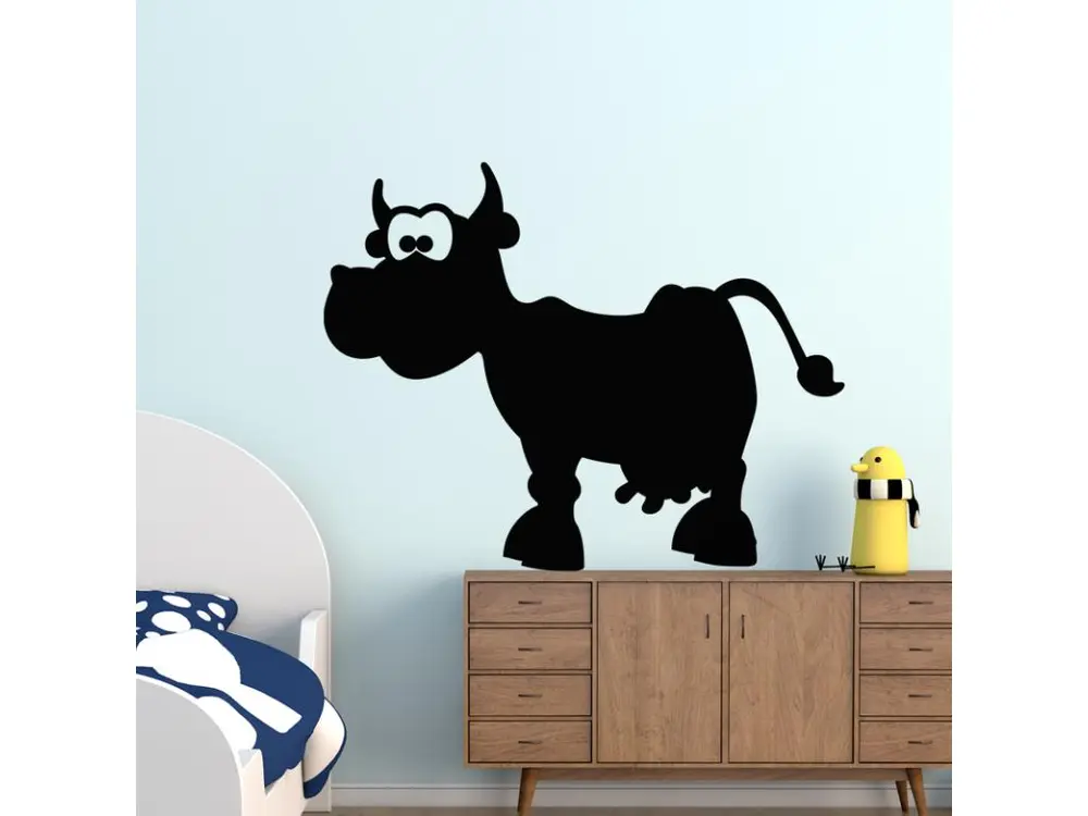 Sticker ardoise tableau noir - stickers muraux adhésif effaçable - CARICATURE D'UNE VACHE - 80x105cm