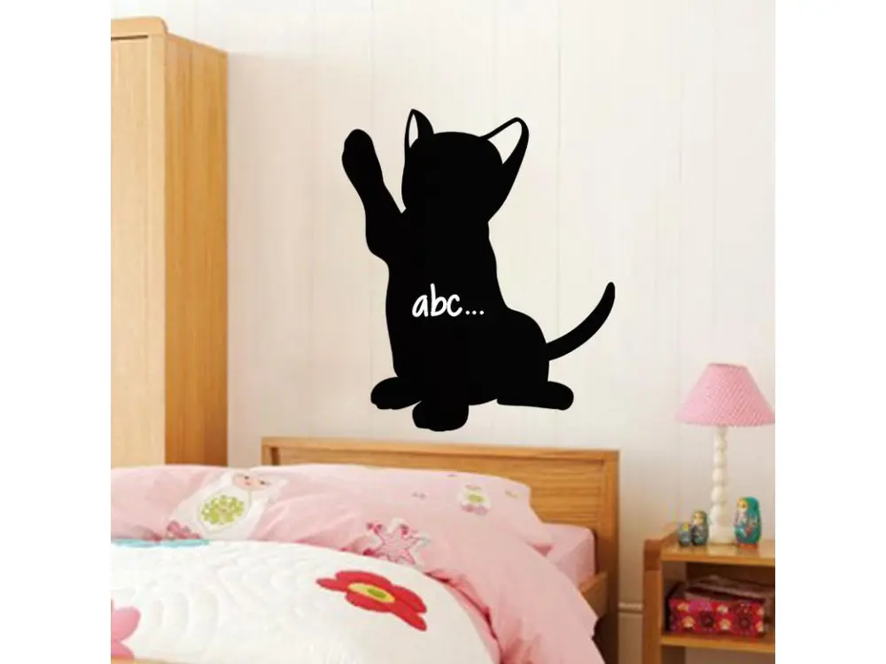 Sticker ardoise tableau noir - stickers muraux adhésif effaçable - SILHOUETTE CHATON - 130x110cm