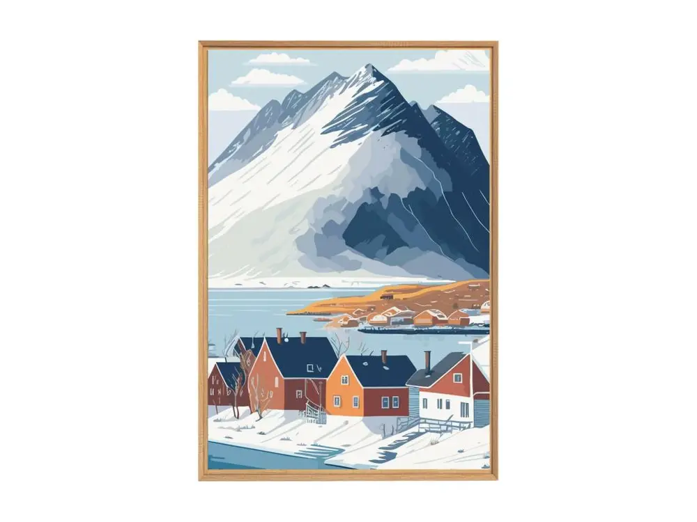 Tableau mural encadré montagne enneigé 65x97 cm