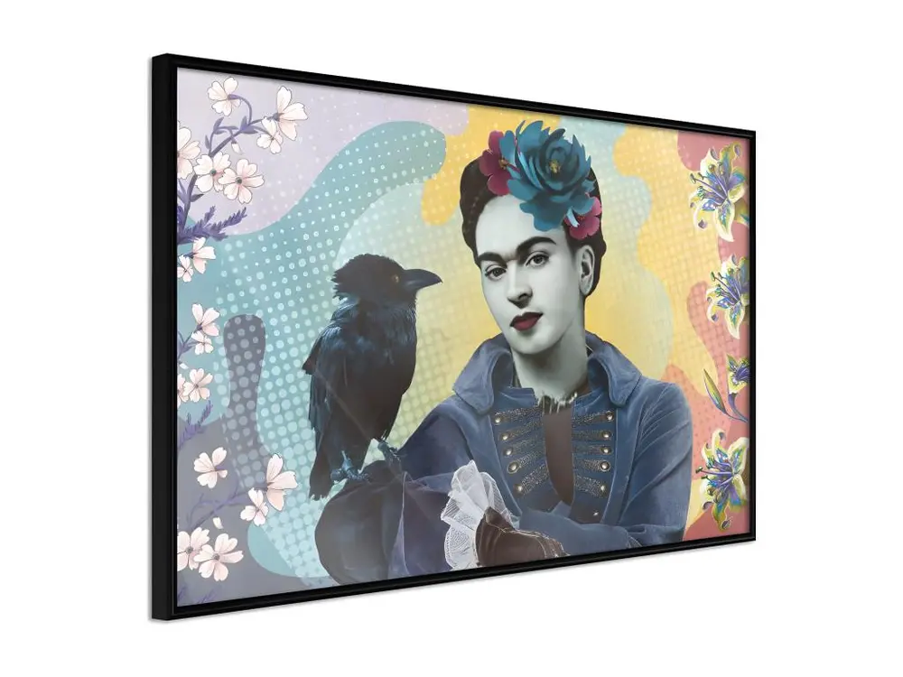 Affiche Murale Encadrée "Frida with a Raven" 60 x 40 cm Noir