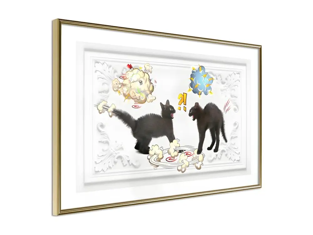 Affiche Murale Encadrée "Cat Fight" 45 x 30 cm Or