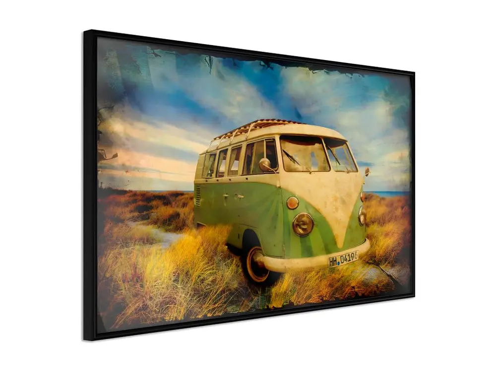 Affiche Murale Encadrée "Hippie Van I" 90 x 60 cm Noir