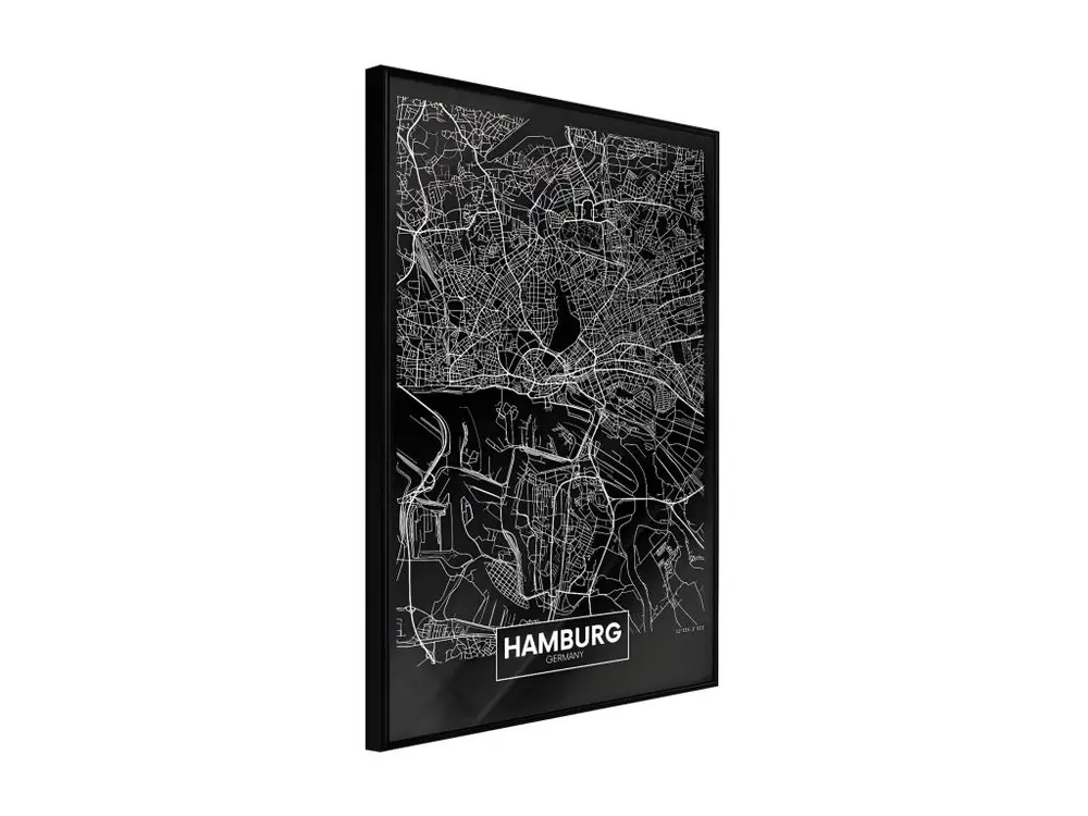 Affiche Murale Encadrée "City Map Hamburg Dark" 40 x 60 cm Noir