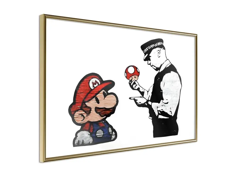 Affiche Murale Encadrée "Banksy Mario and Copper" 45 x 30 cm Or