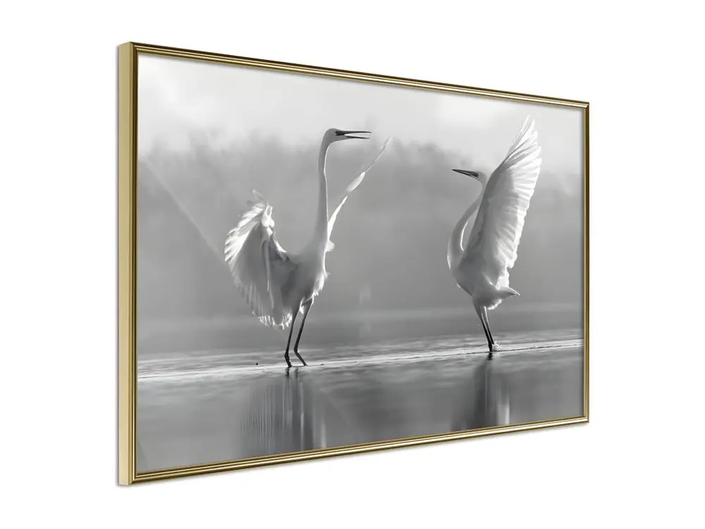 Affiche Murale Encadrée "Black and White Herons" 45 x 30 cm Or