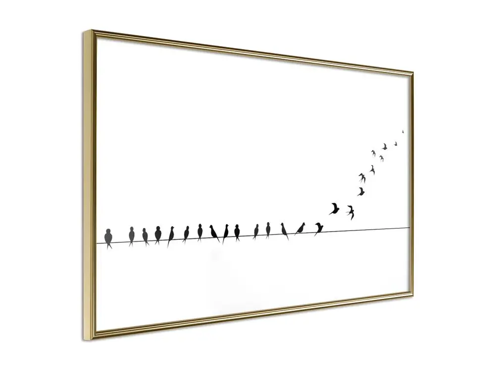 Affiche Murale Encadrée "Birds on a Wire" 60 x 40 cm Or