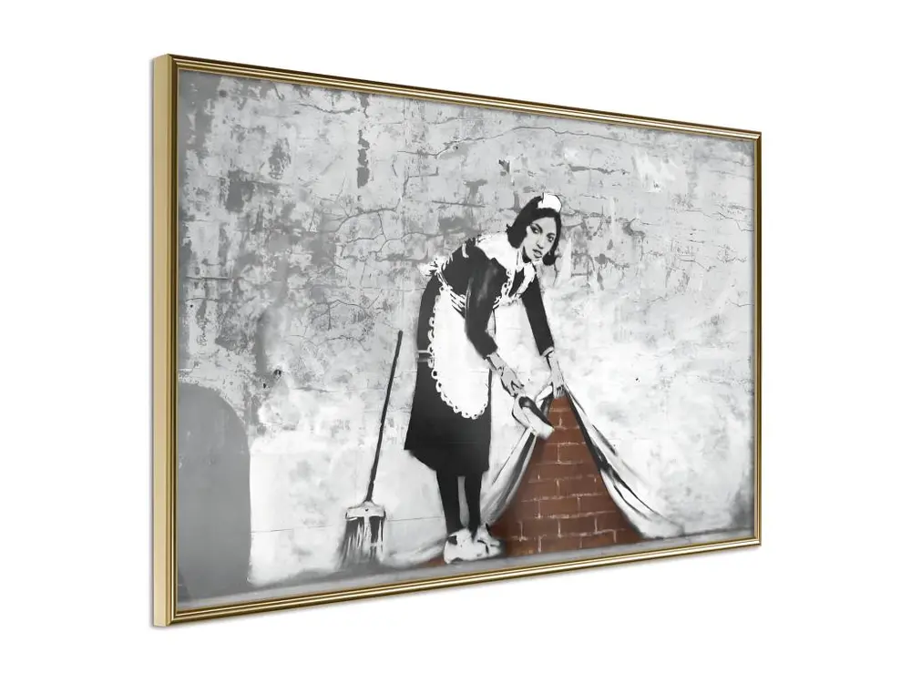 Affiche Murale Encadrée "Banksy Sweep it Under the Carpet" 60 x 40 cm Or