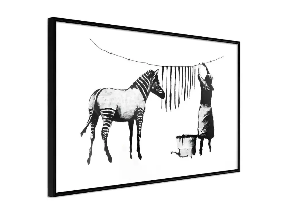 Affiche Murale Encadrée "Banksy Washing Zebra Stripes" 45 x 30 cm Noir