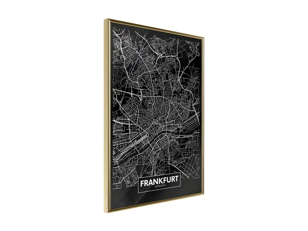 Affiche Murale Encadrée "City Map Frankfurt Dark" 40 x 60 cm Or