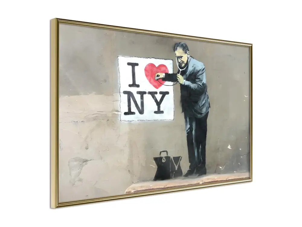 Affiche Murale Encadrée "Banksy I Heart NY" 30 x 20 cm Or