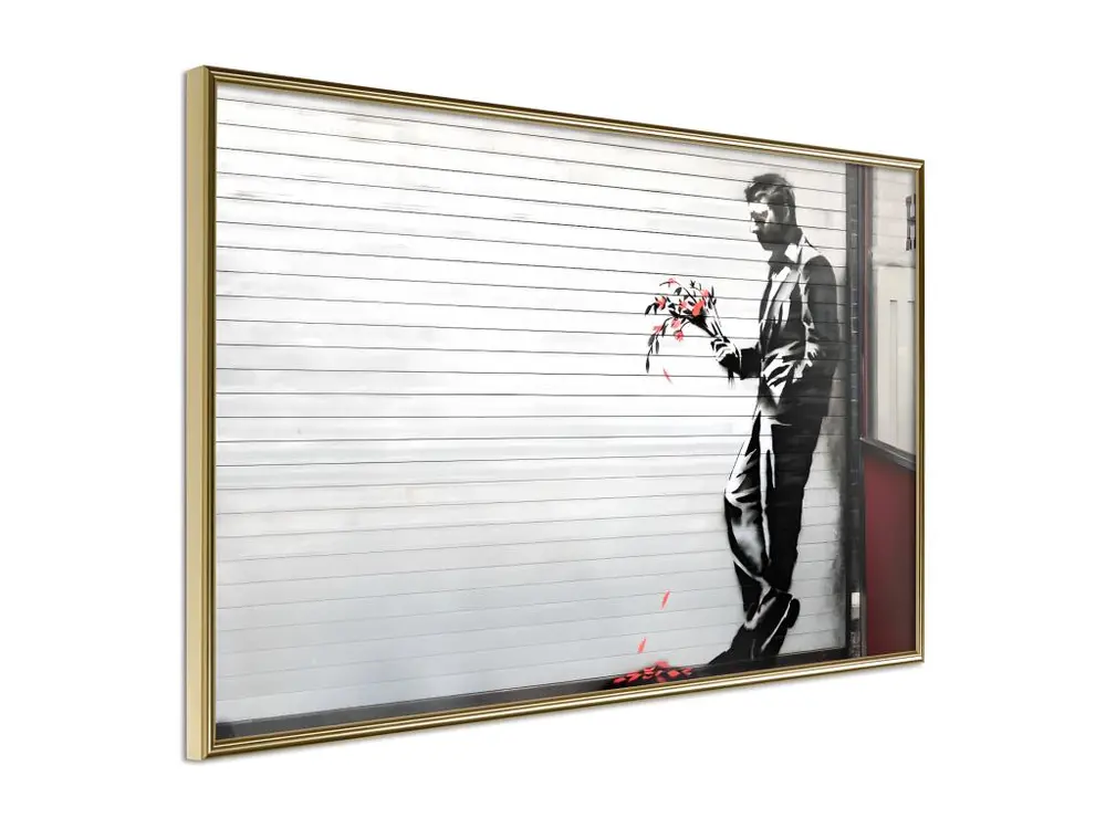 Affiche Murale Encadrée "Banksy Waiting in Vain" 60 x 40 cm Or