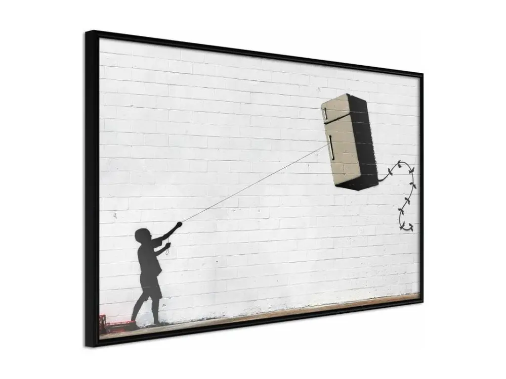 Affiche Murale Encadrée "Banksy Fridge Kite" 45 x 30 cm Noir