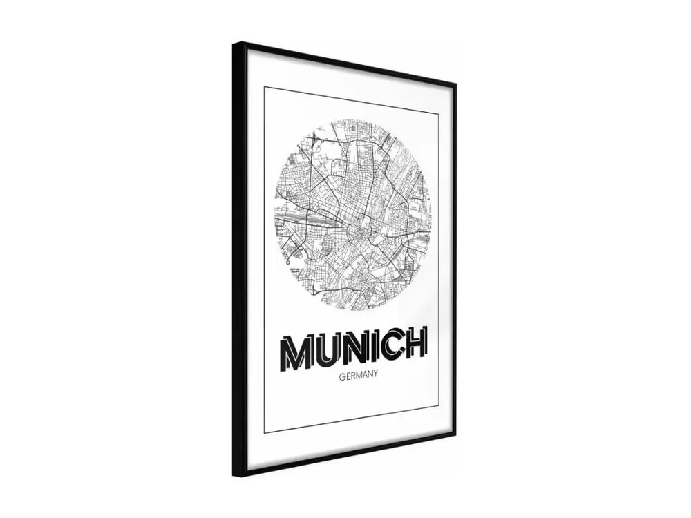 Affiche Murale Encadrée "City Map Munich Round" 40 x 60 cm Noir