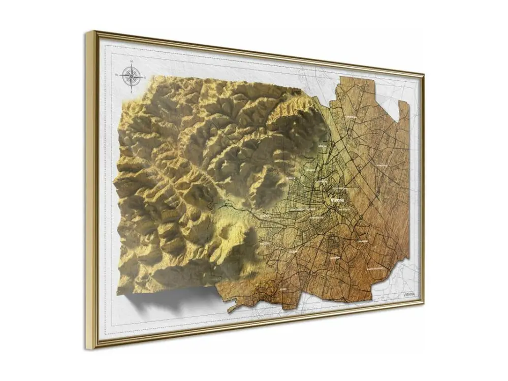 Affiche Murale Encadrée "Raised Relief Map Vienna" 30 x 20 cm Or