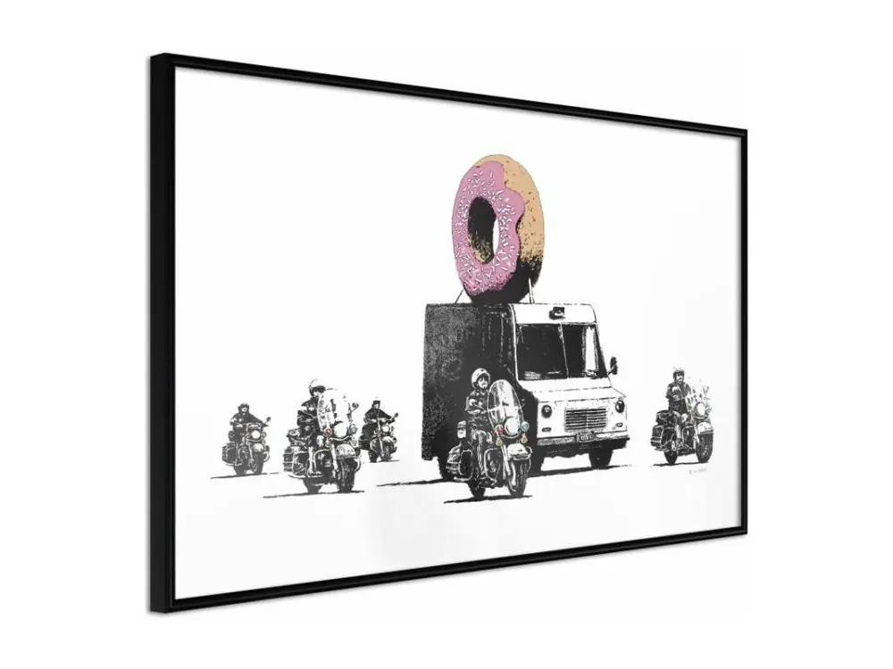 Affiche Murale Encadrée "Banksy Donuts Strawberry" 30 x 20 cm Noir