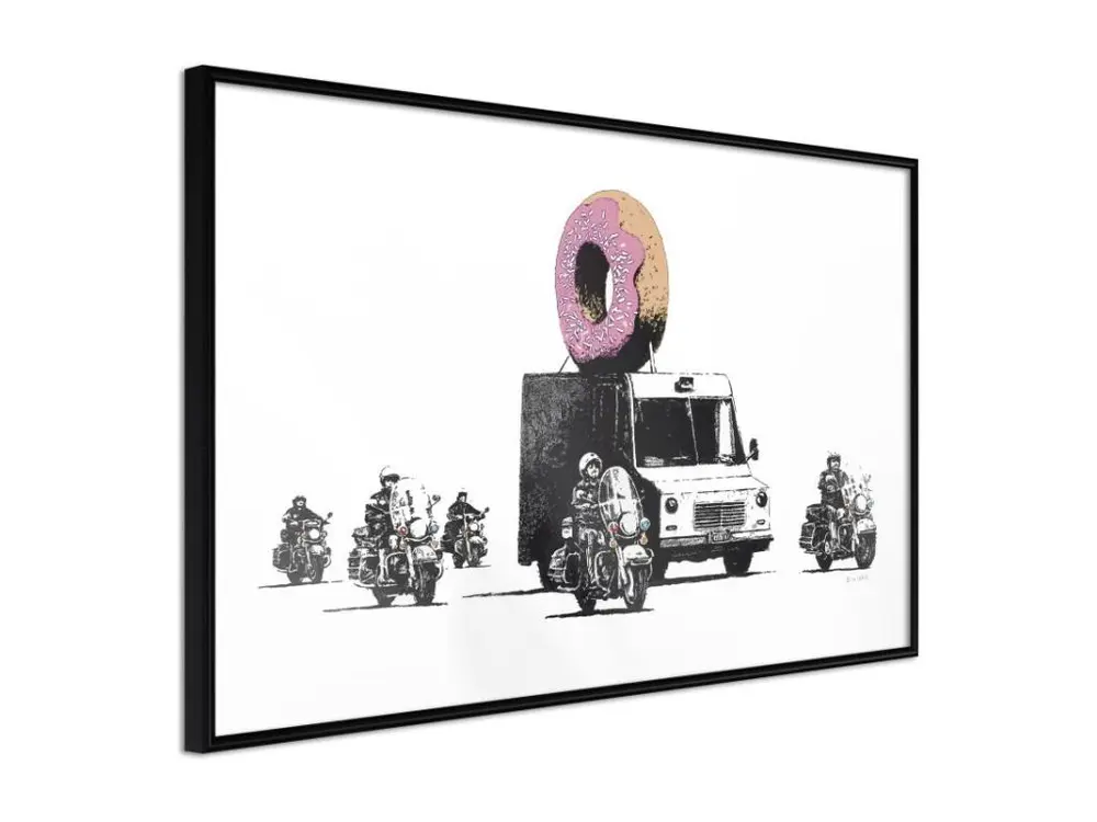 Affiche Murale Encadrée "Banksy Donuts Strawberry" 90 x 60 cm Noir