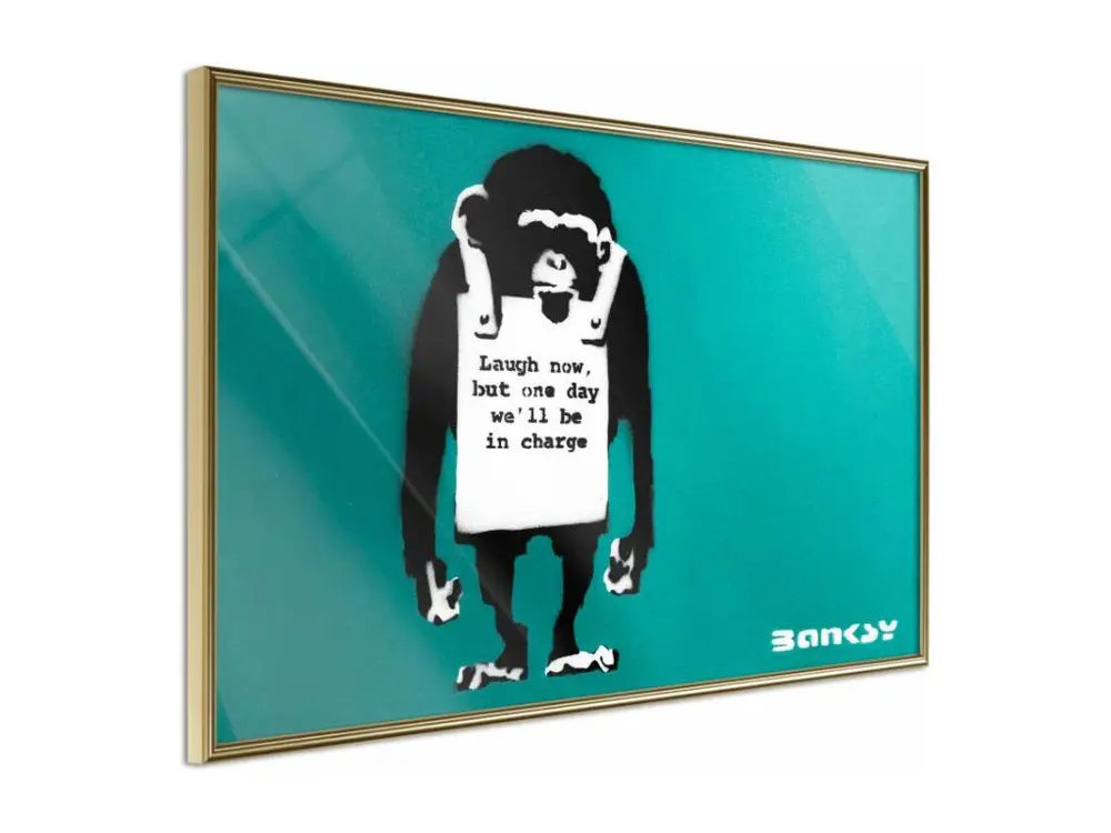 Affiche Murale Encadrée "Banksy Laugh Now" 60 x 40 cm Or