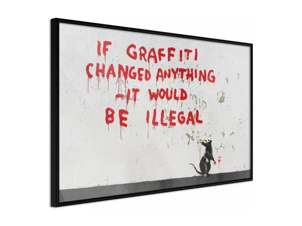 Affiche Murale Encadrée "Banksy If Graffiti Changed Anything" 30 x 20 cm Noir