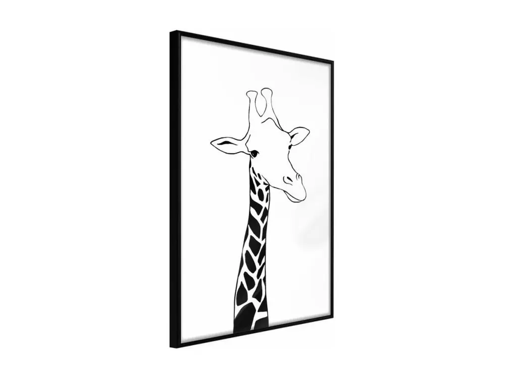 Affiche Murale Encadrée "Black and White Giraffe" 30 x 45 cm Noir